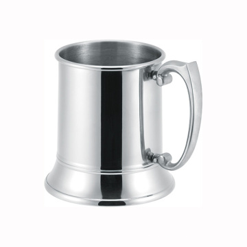 Single Wall stainless beer mug with glass bottom